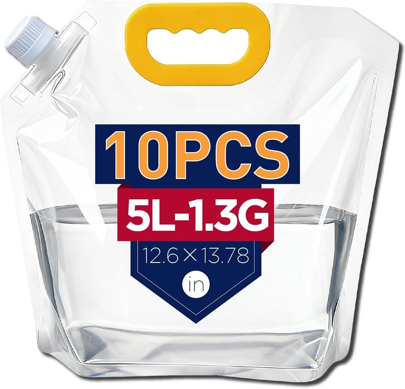 Cloudslucky 10 Pack 1.3 Gallon Collapsible Water Container Bag, Freezable Plastic Water Storage Pouch with Handle,No-Leak Foldable Water Jug for Sport Camping Emergency Hike Riding Mountaineer,BPA-Free - Image 1